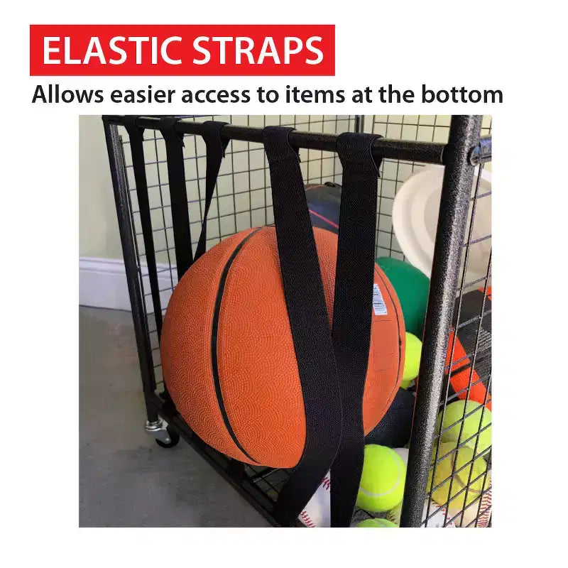 Steel Gray Rolling Sports Ball Storage Cart – For 2–4 People