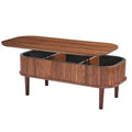 VEVOR 39.4 in Lift Top Coffee Table, Fluted Oval Coffee Table with 3 Hidden Compartment, Mid Century Wooden Oval Center Desk with Storage,Brown