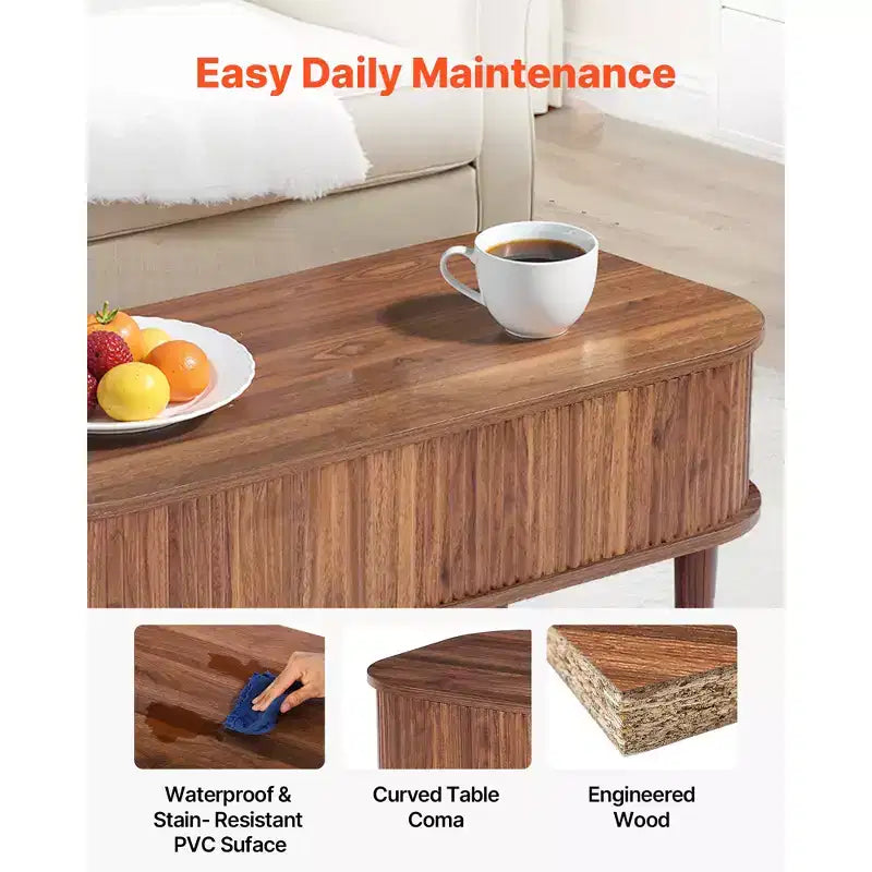 Brown Lift-Top Oval Coffee Table with Hidden Storage – 1 Person