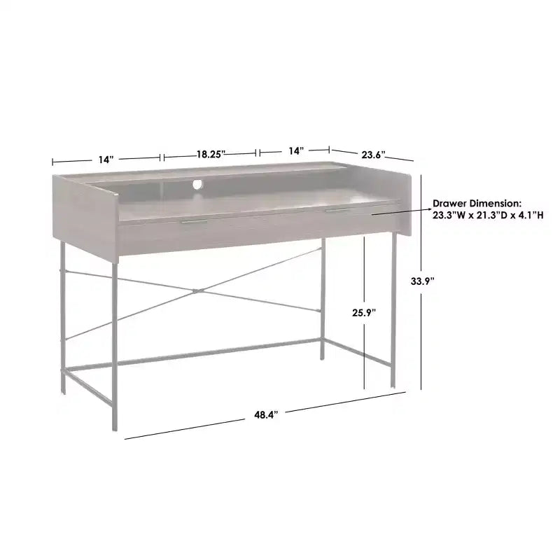 Walnut & Black Metal 2-Drawer Desk with Open Compartments, 1 Person