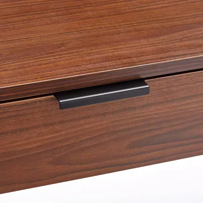 Walnut & Black Metal 2-Drawer Desk with Open Compartments, 1 Person